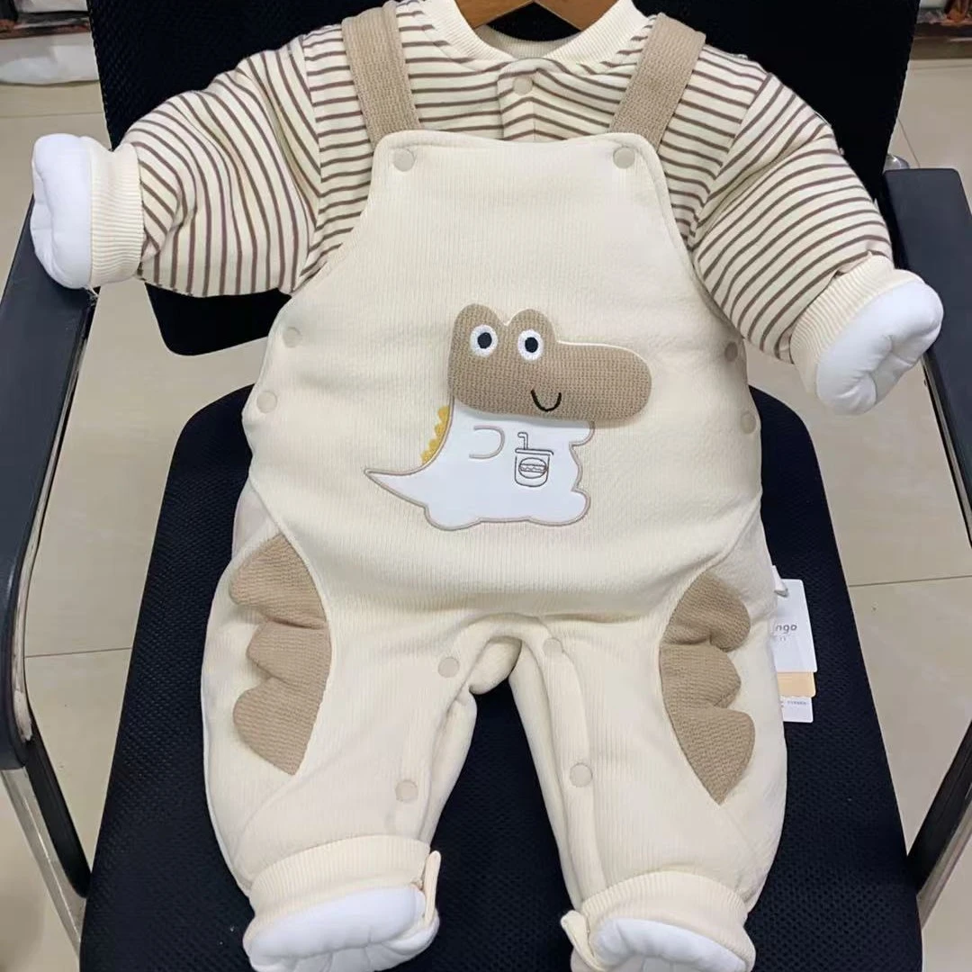 新款机丝棉500克背带套装婴儿秋冬加厚保暖宝宝分体外出两件套