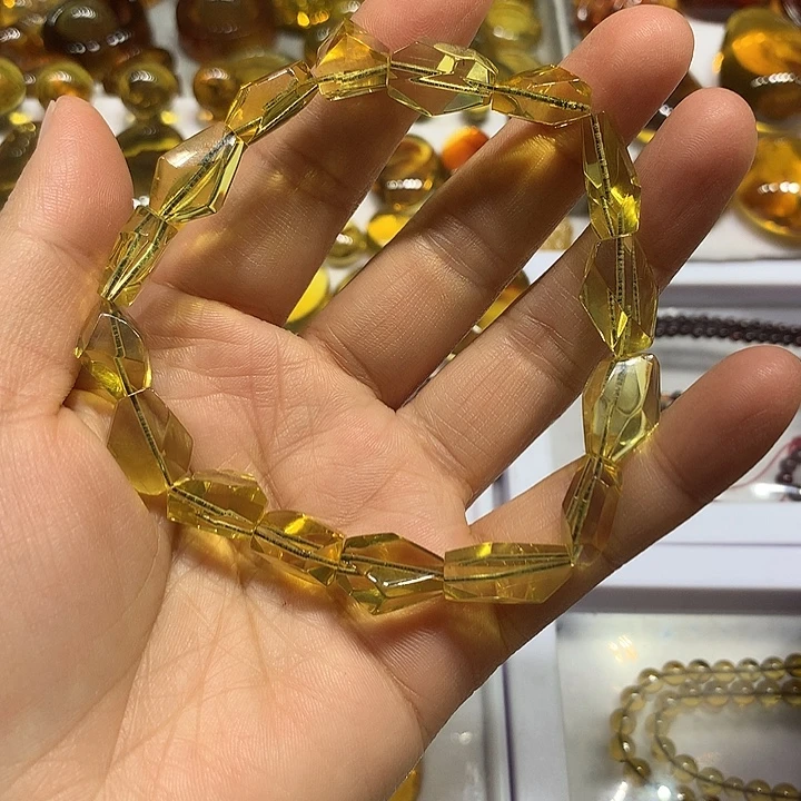 琥珀未镶嵌手链高白蓝切割面手串