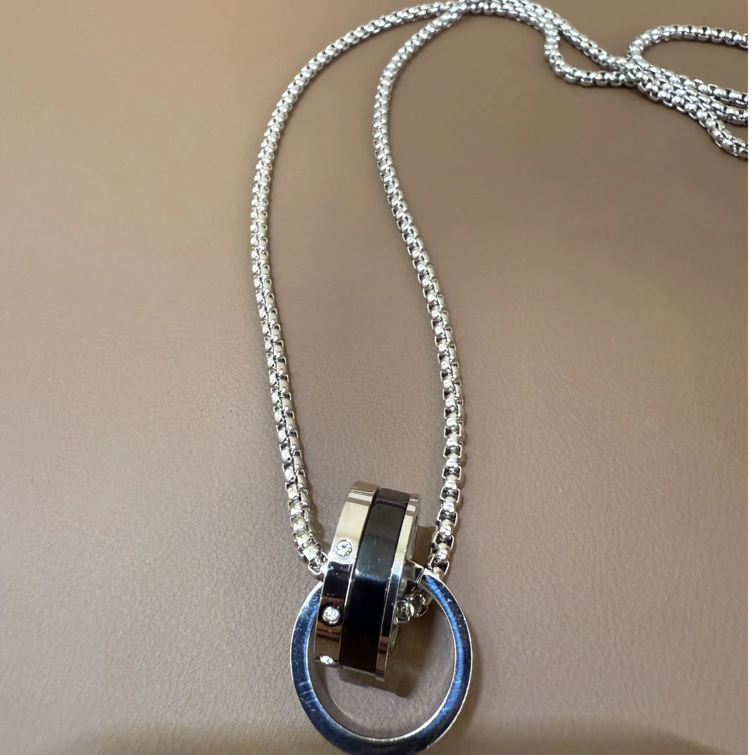 钛钢项链 【琳琳定制】时尚个性钛钢双环项链