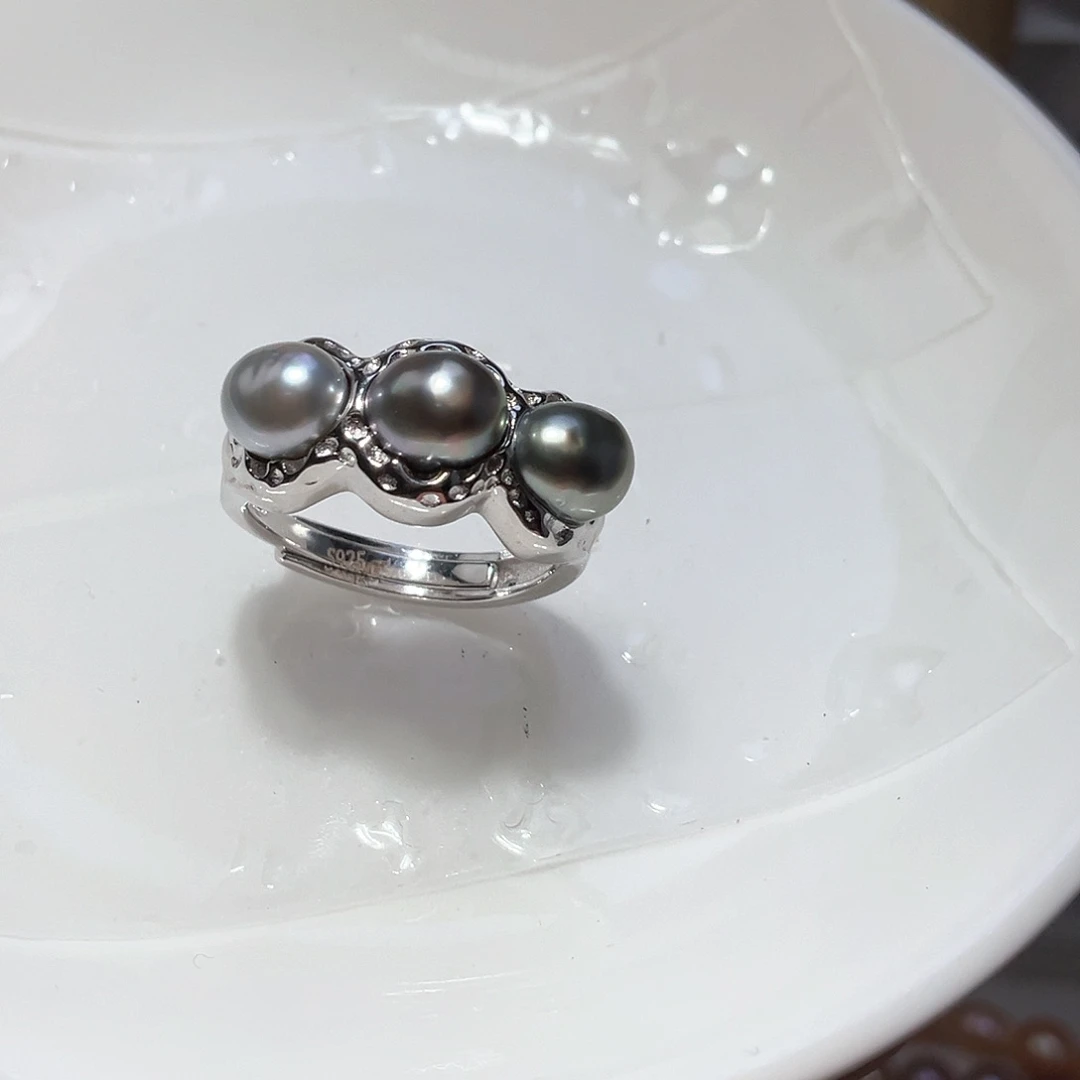 海水珍珠戒圈银S925镶嵌