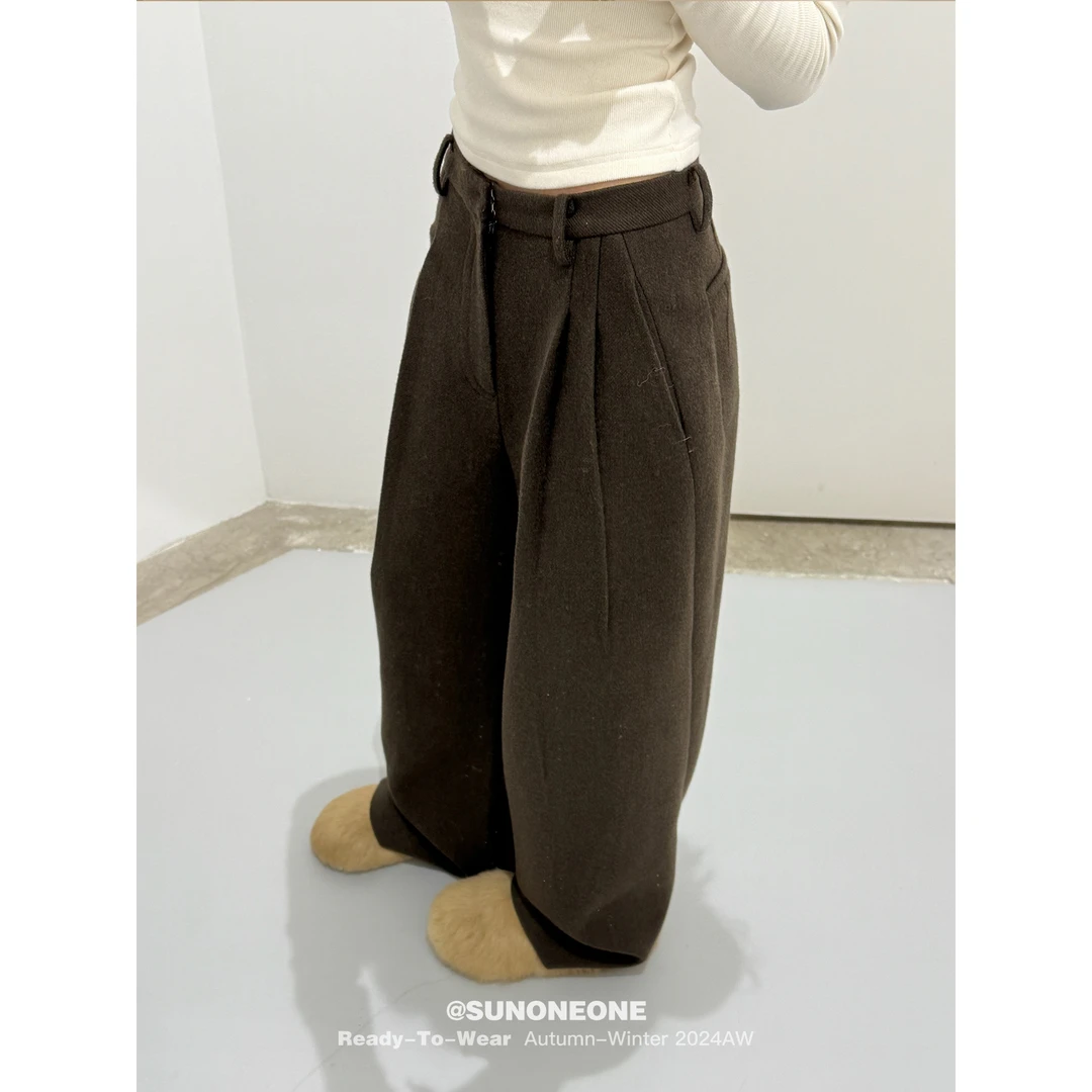 SUNONEONE 阔腿西装裤女秋季宽松百搭新款拖地直筒休闲裤H0678K