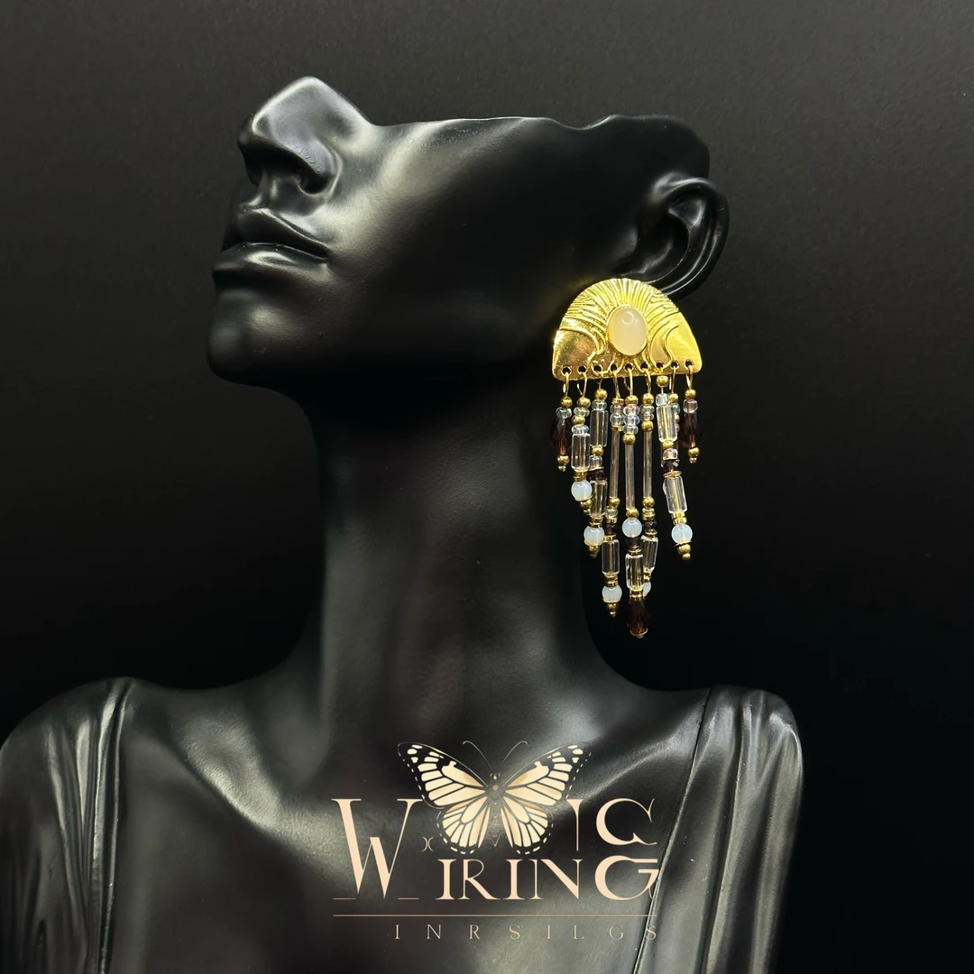 铜合金仿水晶耳饰 王大嘴原创 “金色水母”奢华浮雕水母耳钉A490