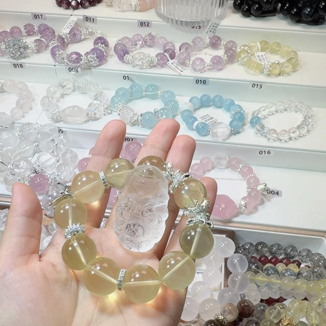 烟晶手链银S925镶嵌黄水晶定制款，不退不换