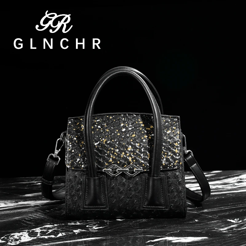 鱼皮鸵鸟皮高定时尚轻奢鳄鱼纹手提包H142