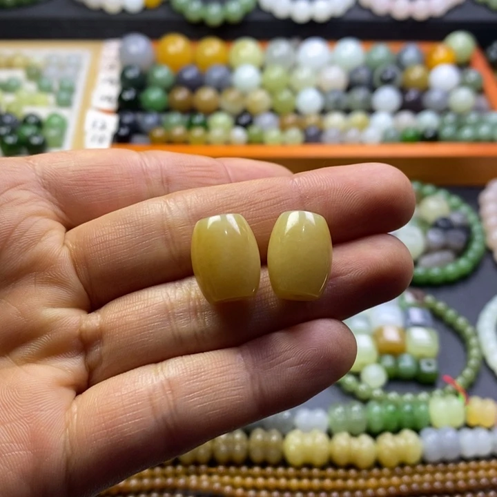 和田玉未镶嵌珠宝半成品糖桶珠卡12