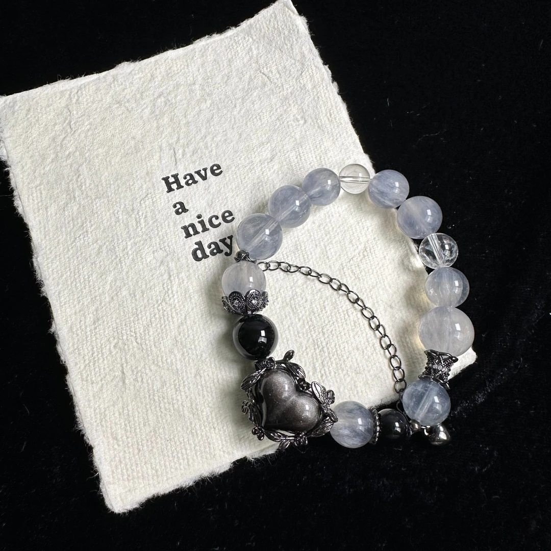 59.9【暗夜】拉丝蓝萤石银曜爱心 设计款手串 多样性发一