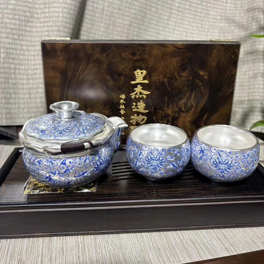 缠枝莲鎏银手抓宝瓶加茶盘 2618+JZ120