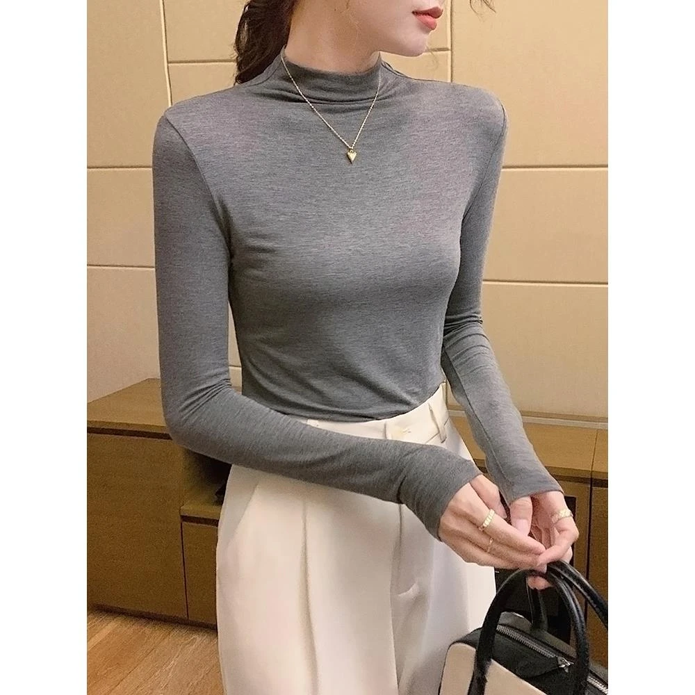 修身显瘦洋气百搭紧身纯色ins风针织加绒秋冬春秋长袖半高领打底