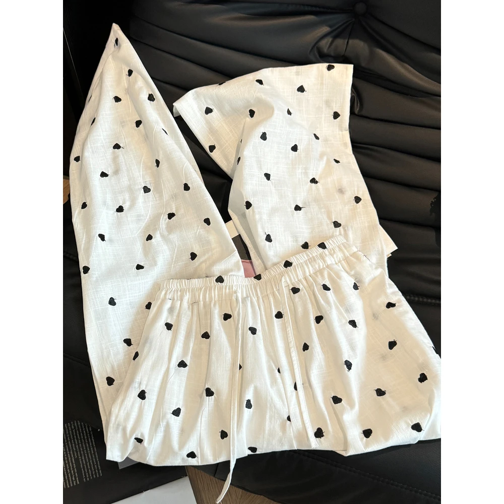 版型不挑人~慵懒风爱心刺绣休闲裤女夏季薄百搭显瘦高腰直筒裤子