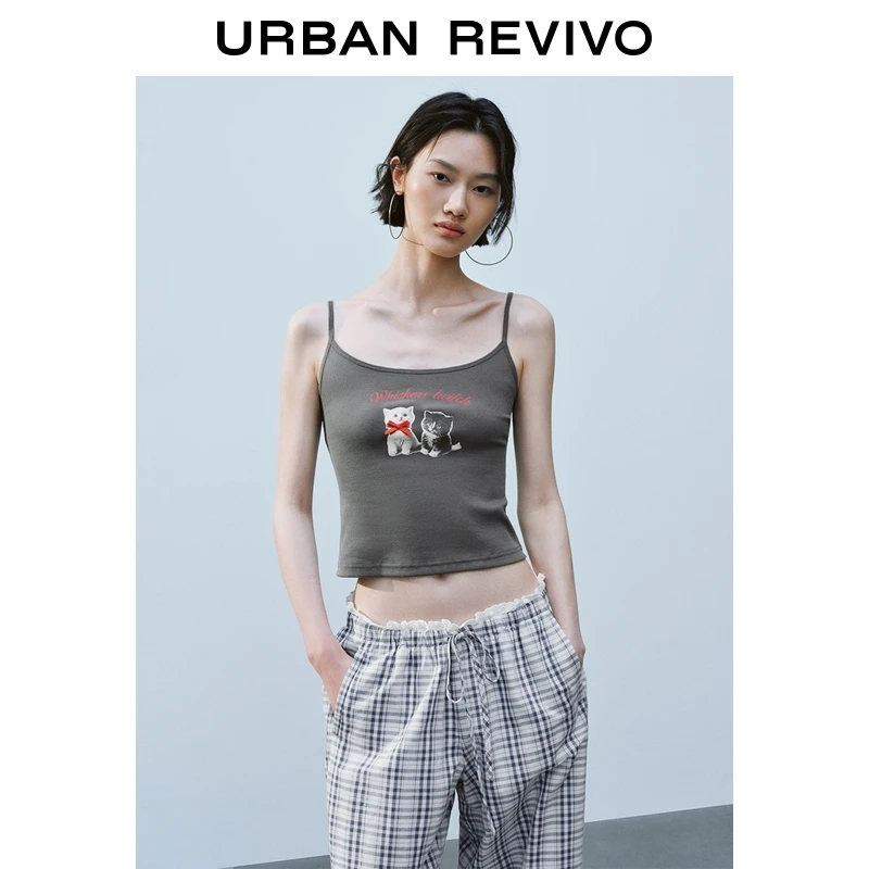 UR2025夏季新款女装时尚修身撞色印花修身吊带背心UYY450191