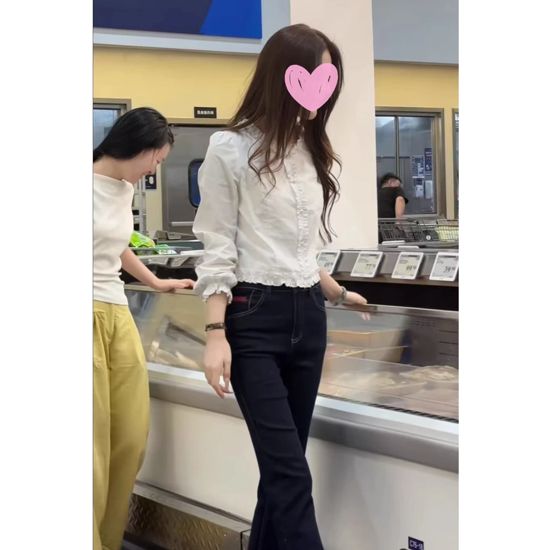 张元一女装同款温柔风衬衫女秋季款花边领绝美小衫高级感白色上衣