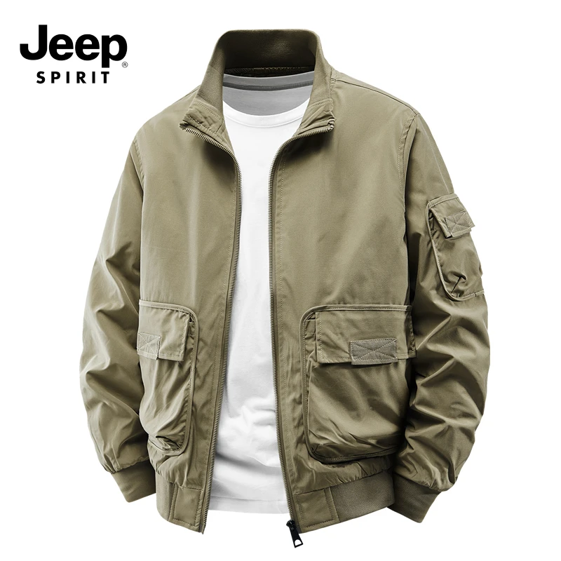 JEEPSPIRIT吉普飞行员夹克外套男美式棒球服男款春秋工装休闲上衣