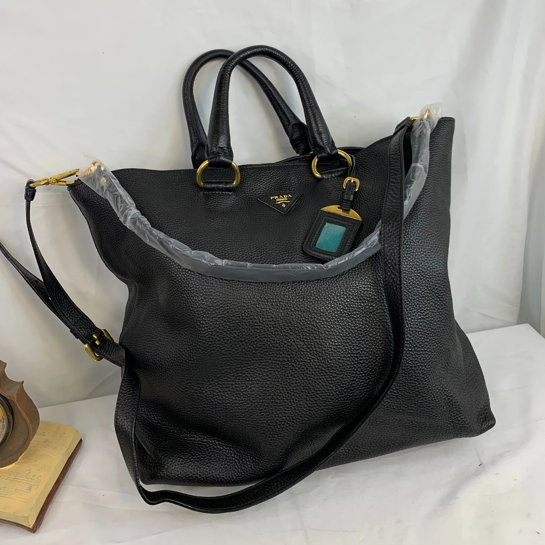 95新 Prada/普拉达 黑金荔枝纹手提垃圾袋/AR10124046/4046/H