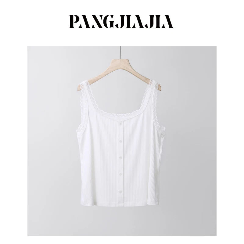 【胖佳佳】现货~嗲嗲内搭 蕾丝拼接背心宽松白色打底上衣H625Z04792