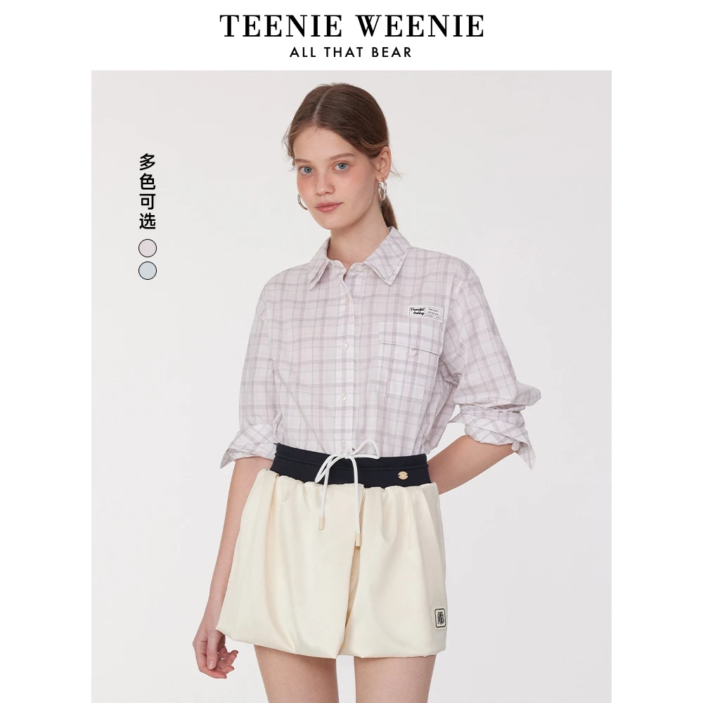 *TeenieWeenie小熊衬衫25清新素雅简约休闲格纹衬衣女TTYC252301T