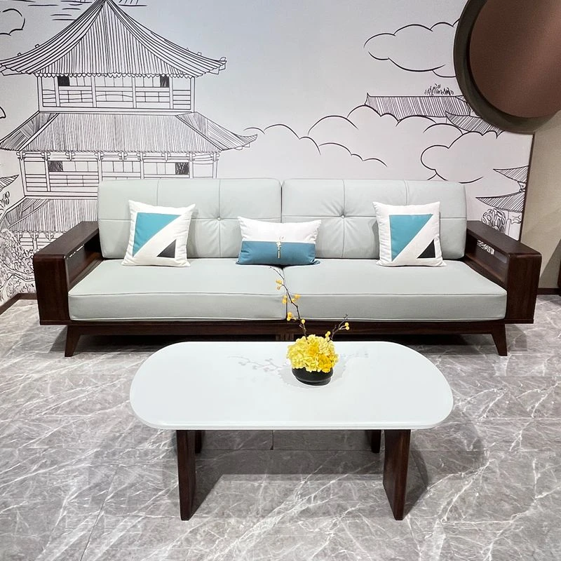 南美黑胡桃木沙发布艺实木现代简约小户型客厅直排沙发组合沙发