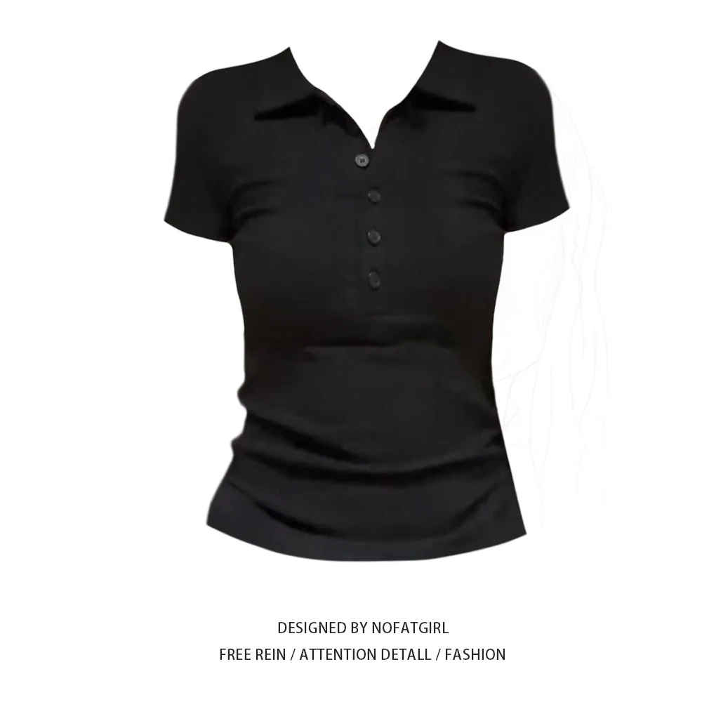 【发发推荐】大码polo领短袖正肩T恤修身短上衣1169