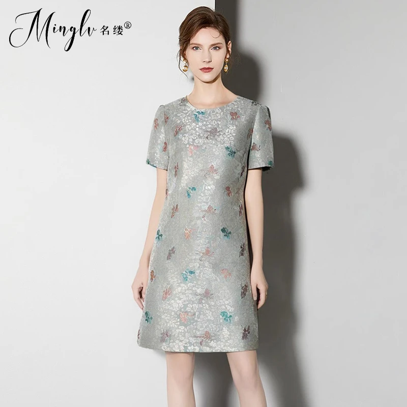 名缕新中式国风连衣裙夏季新款重工蝴蝶绣花遮肉显瘦短袖A字裙
