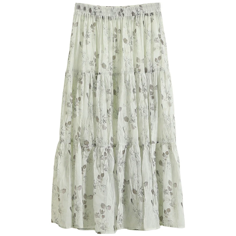 F916-【魔】松紧腰碎花过膝百搭淑女半身裙#ZMM56E003