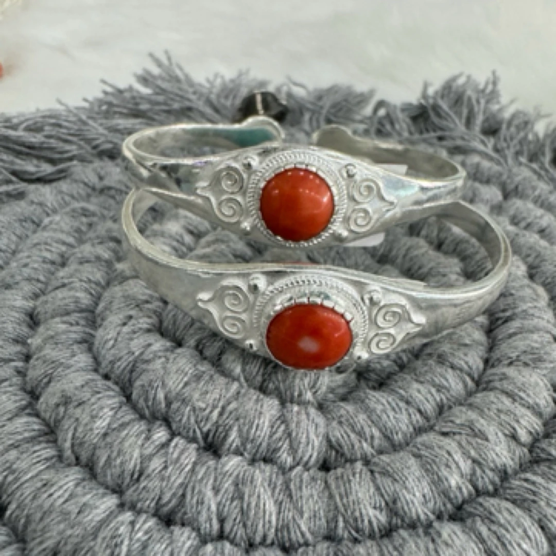 足银手镯 足银小孩手镯 蒙古元素旭日手镯