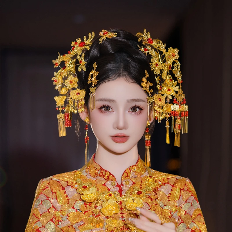 合金婚庆饰品 中式新娘金红色古风复古花朵精致婚礼配饰女MT2532