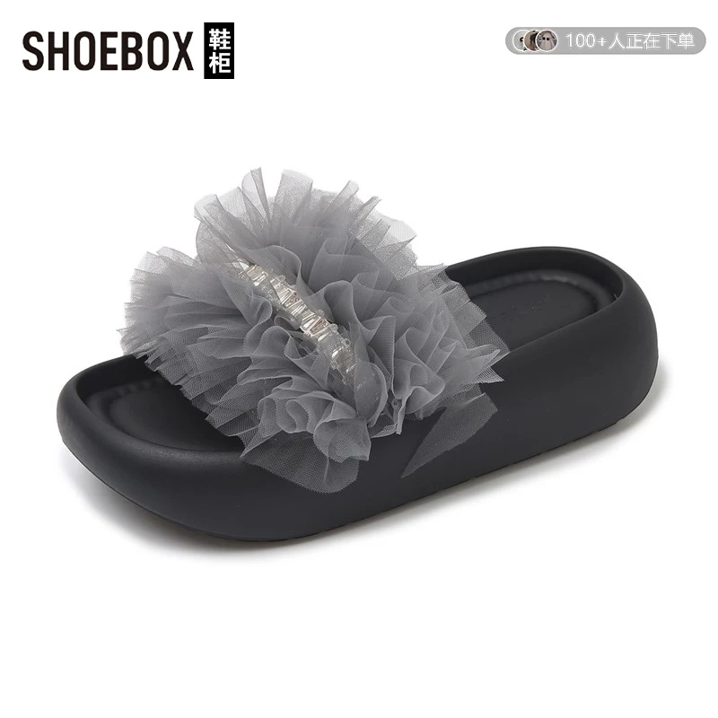 SHOEBOX鞋柜厚底外穿拖鞋女2025夏新款仙女风一字拖增高沙滩鞋