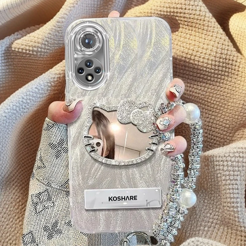 自带镜头膜华为Nova9手机壳镶钻kt猫镜子NAM-AL00全包nova9保护套