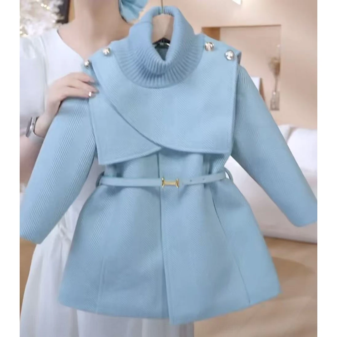 女童毛呢大衣秋冬装2025新款洋气儿童加绒呢子外套小女孩时髦上衣