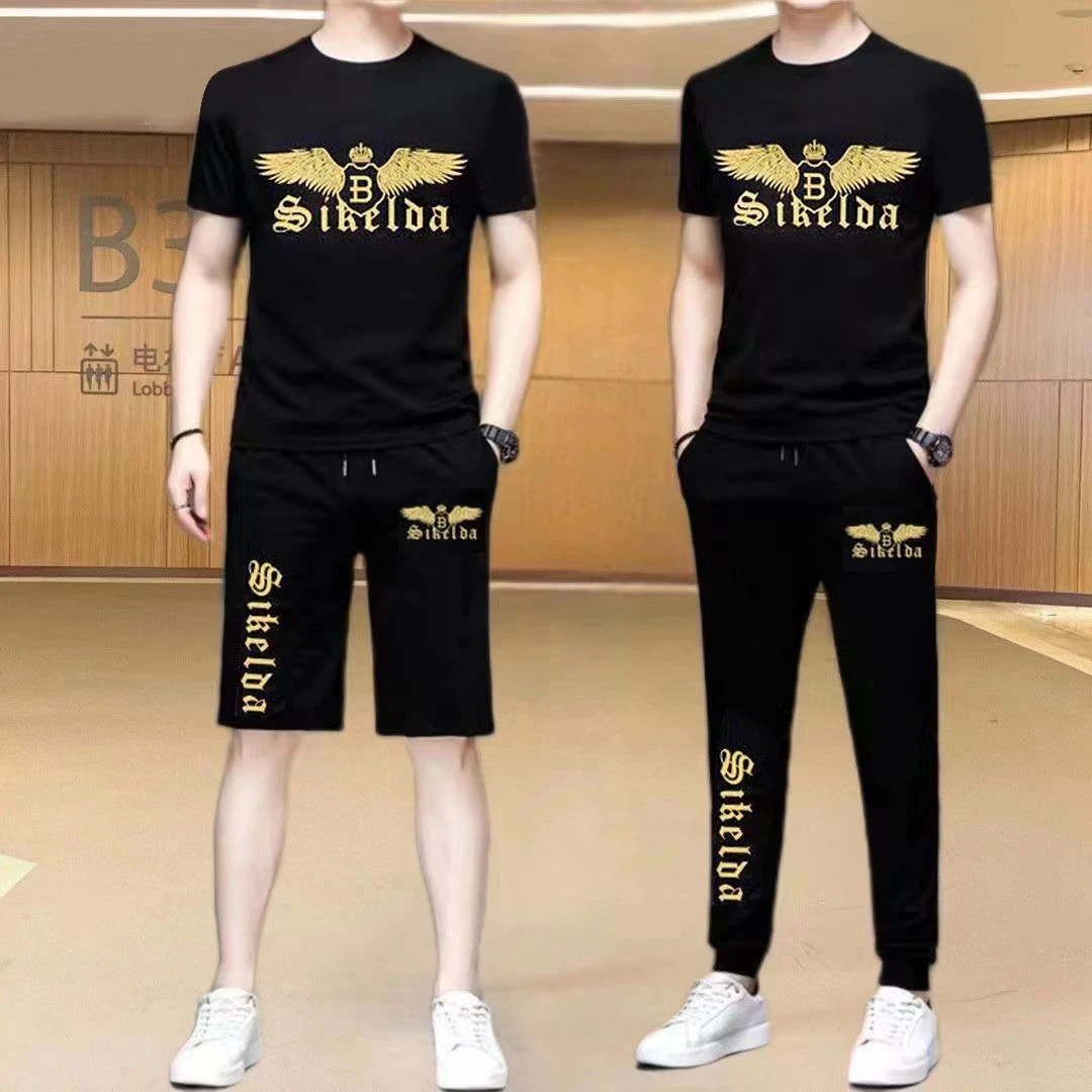 男士套装2025夏季 休闲短袖短裤长裤两件套中青年韩版短袖运动服