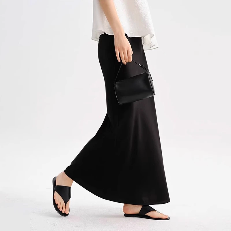 大码鎏光缎面醋酸显瘦显腿长半身裙女夏薄款垂坠优雅长款鱼尾裙子