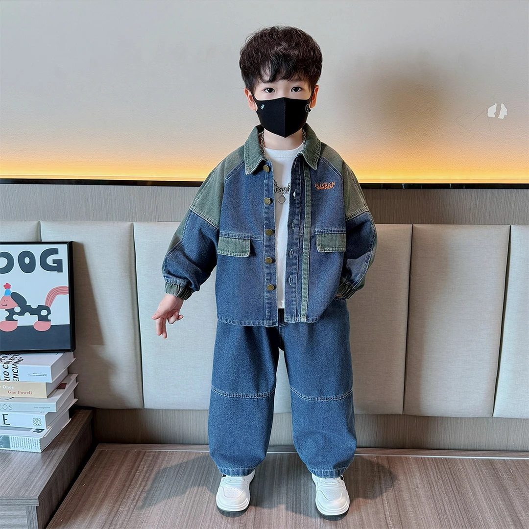男童秋装套装2025新款洋气儿童牛仔外套裤子时髦宝宝两件套潮童装