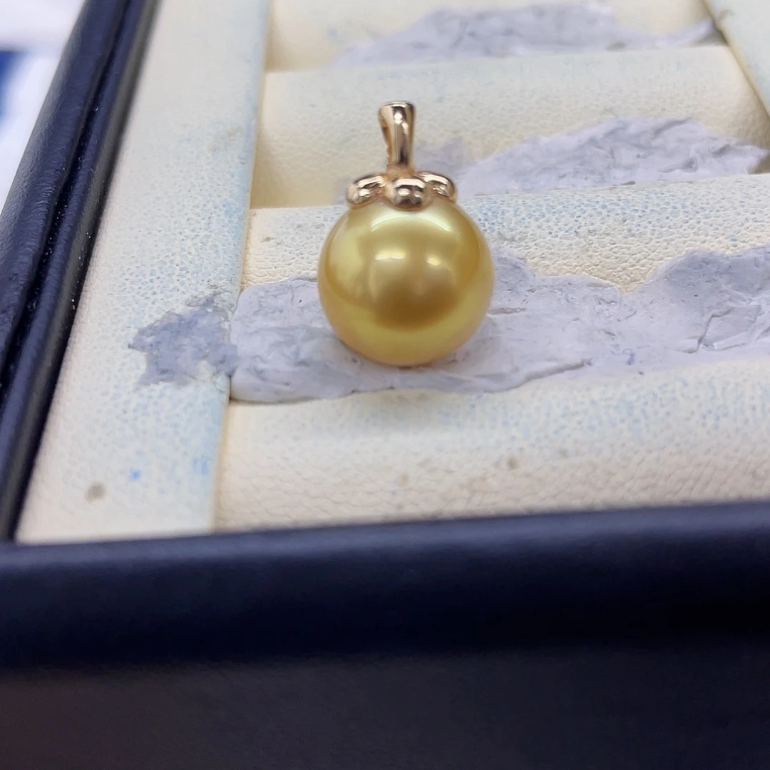 吊坠(不含链)海水珍珠银S925镶嵌金色柿子吊坠11mm