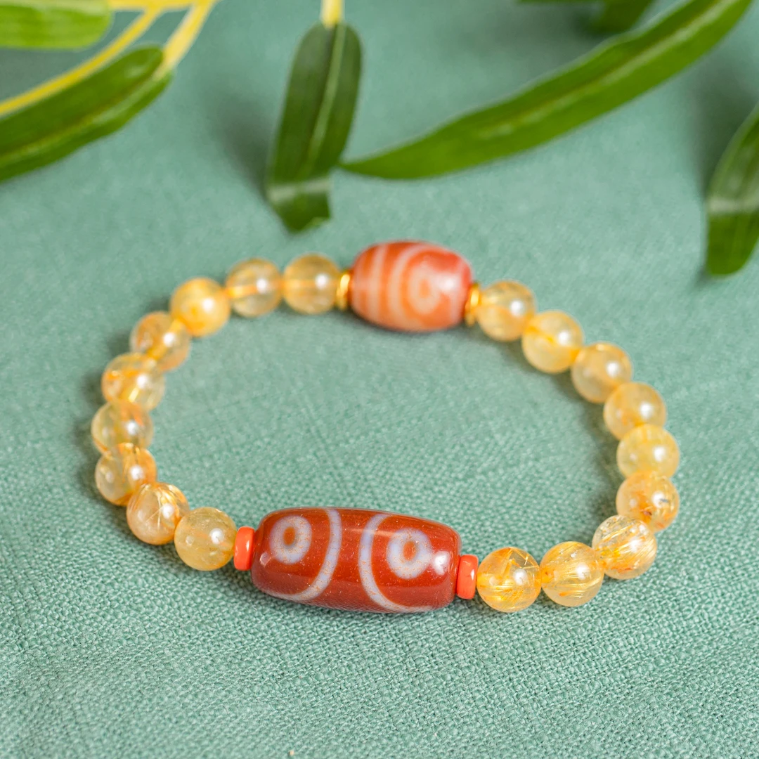 转过山 红肉七眼天珠玛瑙发晶手串（拉萨直发）DU241228111