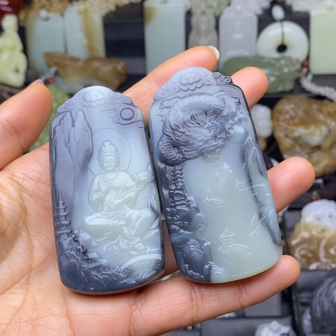 海****和田玉（糖玉）未镶嵌颈饰两件多样发货