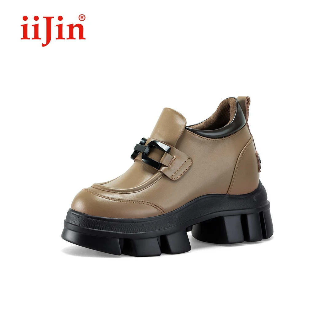 iiJin艾今官方10.5cm超轻厚底内增高美拉德时尚乐福鞋女YF958EXF