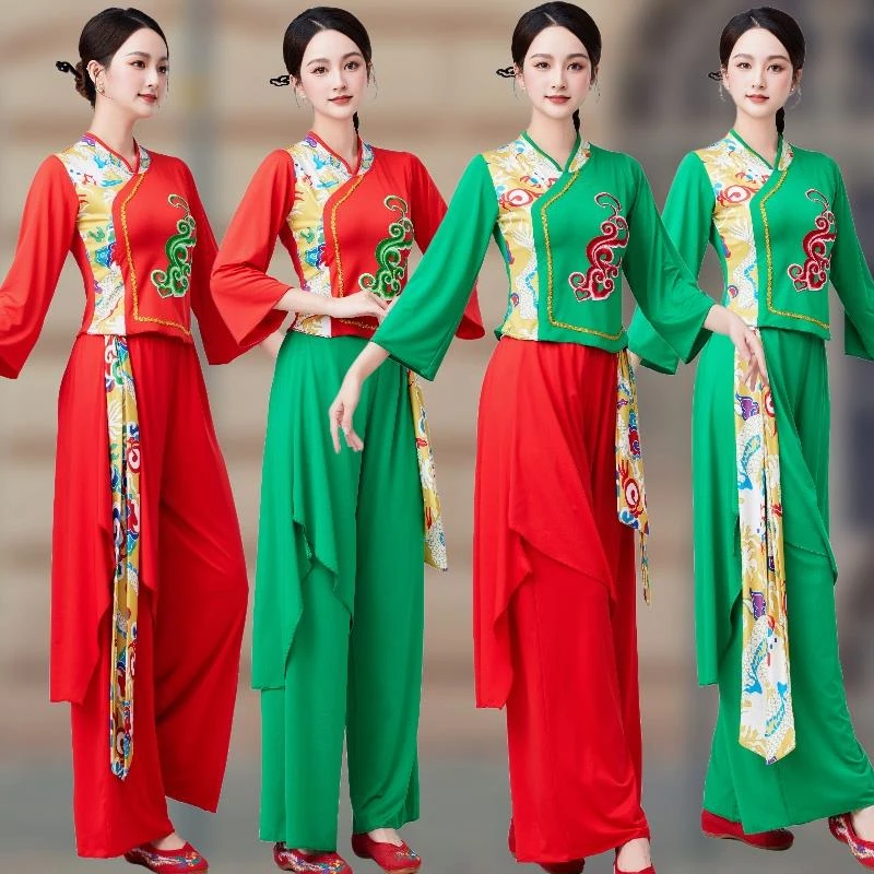 2025杨丽萍民族风舞蹈比赛服装新款龙纹秧歌服广场舞演出服套装女
