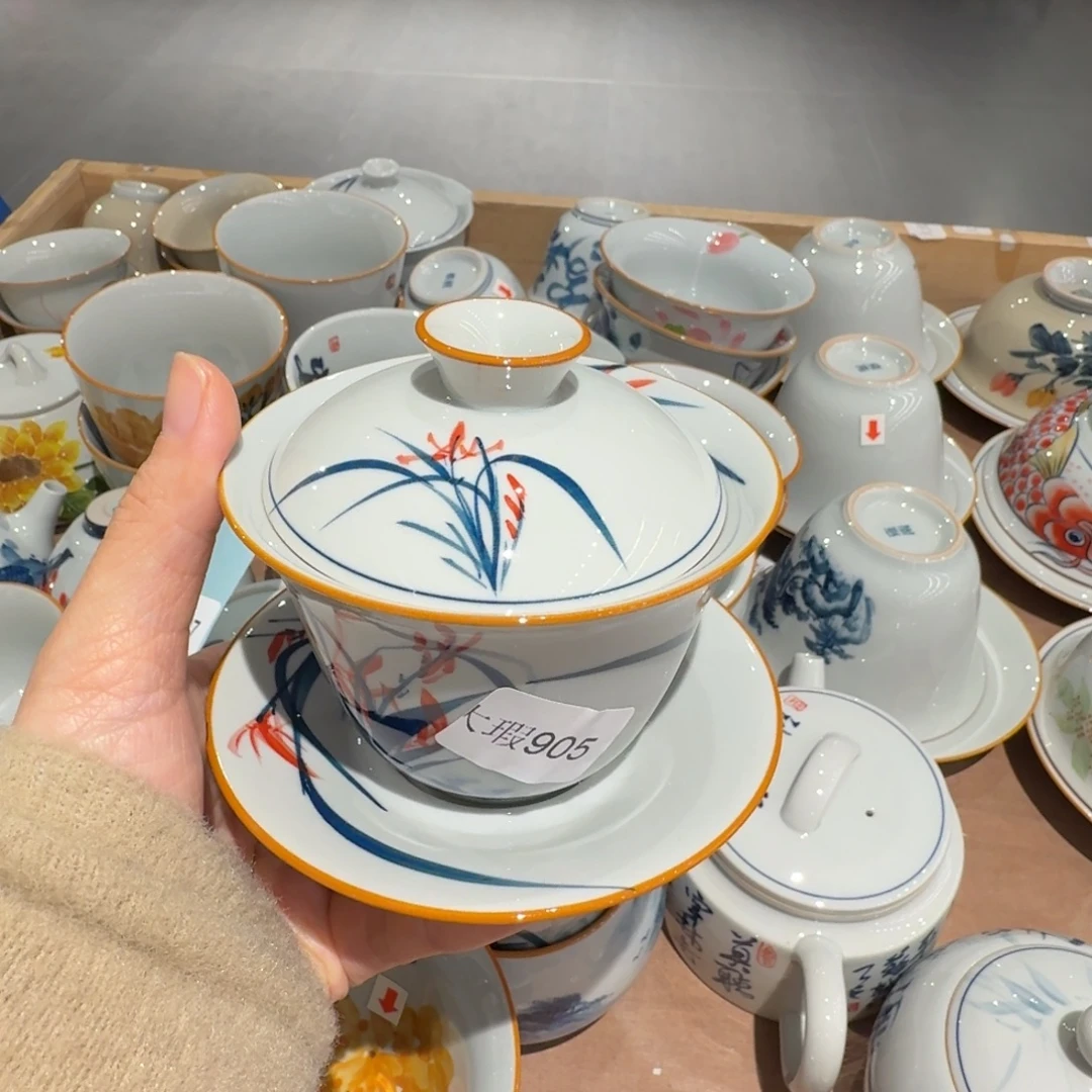 釉下手绘茶具微瑕