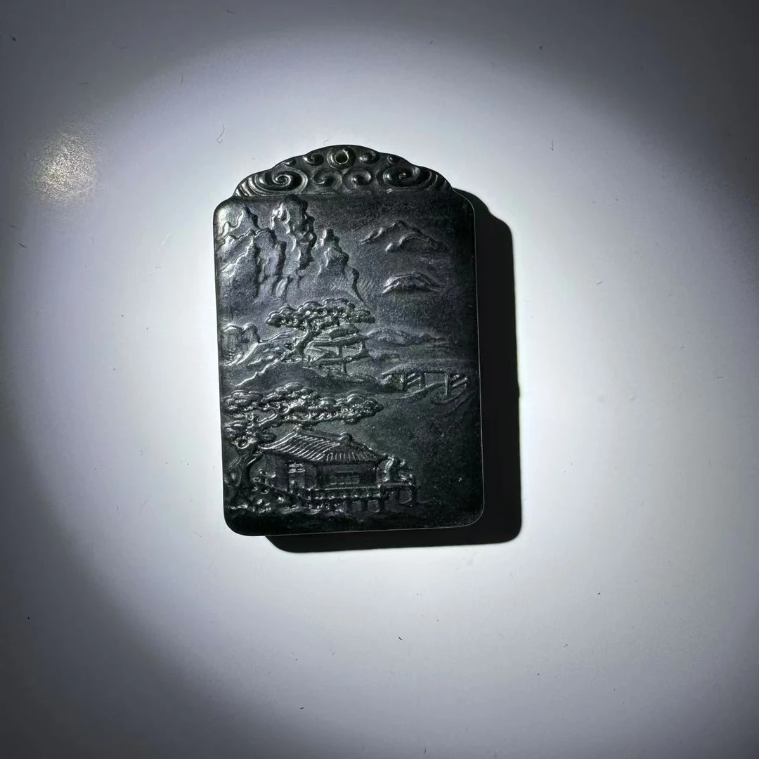 李书锦保真天然和田玉山水牌吊坠（山间） 单个 多样性发货