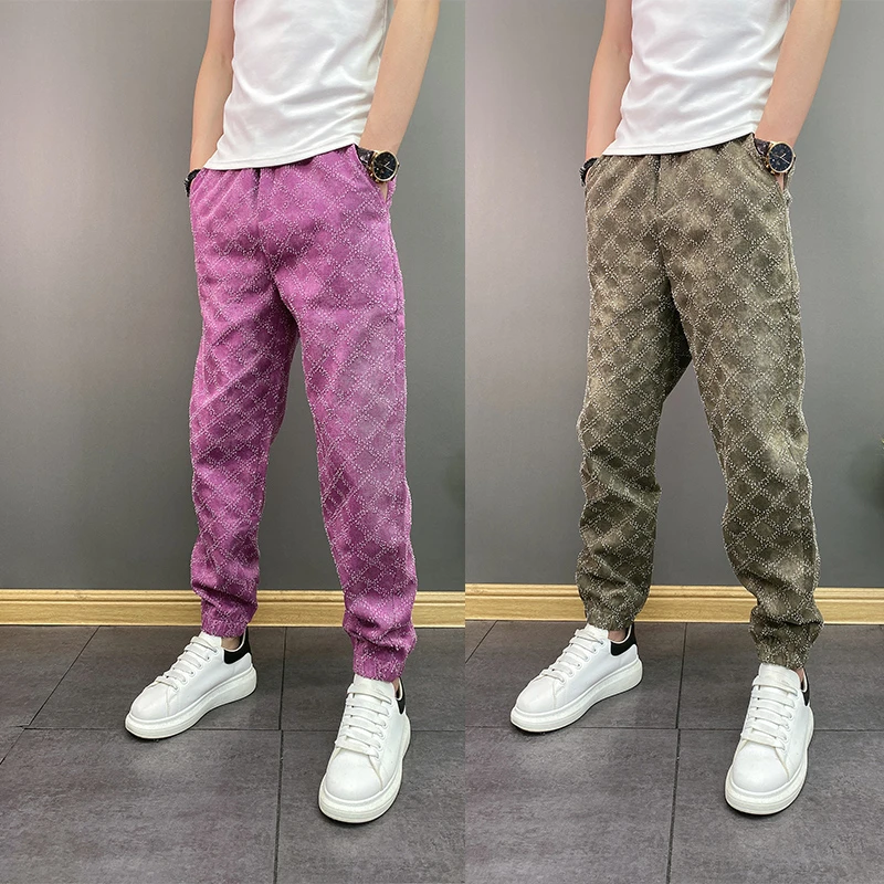 潮牌时尚潮流百搭宽松哈伦裤2025年春秋季高级重磅格子休闲束脚裤