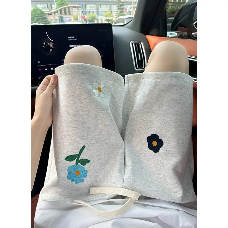 美式cleanfit小花刺绣短裤男款夏季oversize宽松运动五分休闲裤子