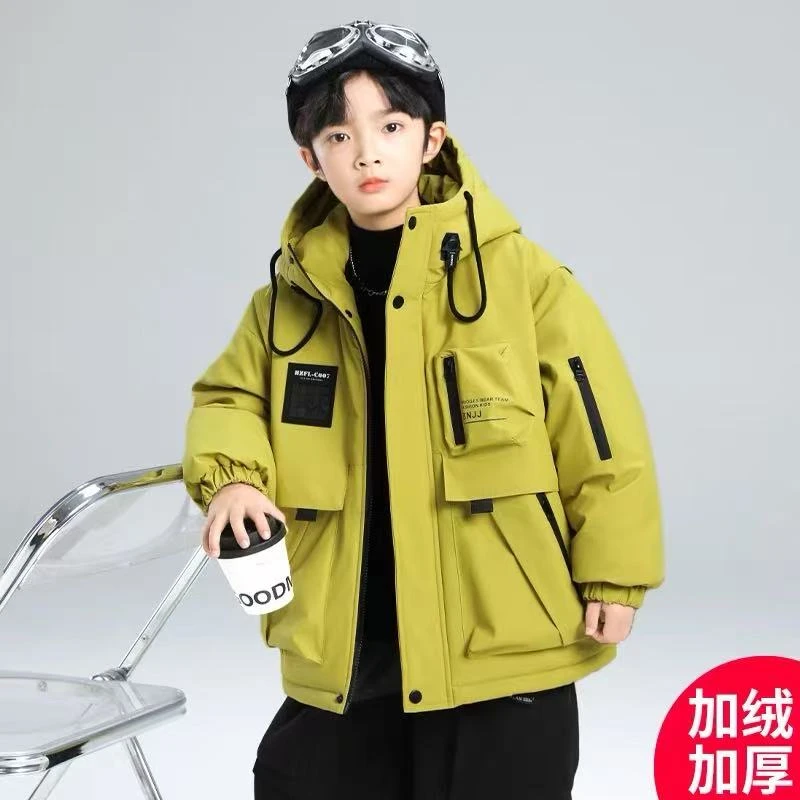 男童加绒外套秋冬款2025新款冬季加厚派克服中大儿童装冬装棉服潮