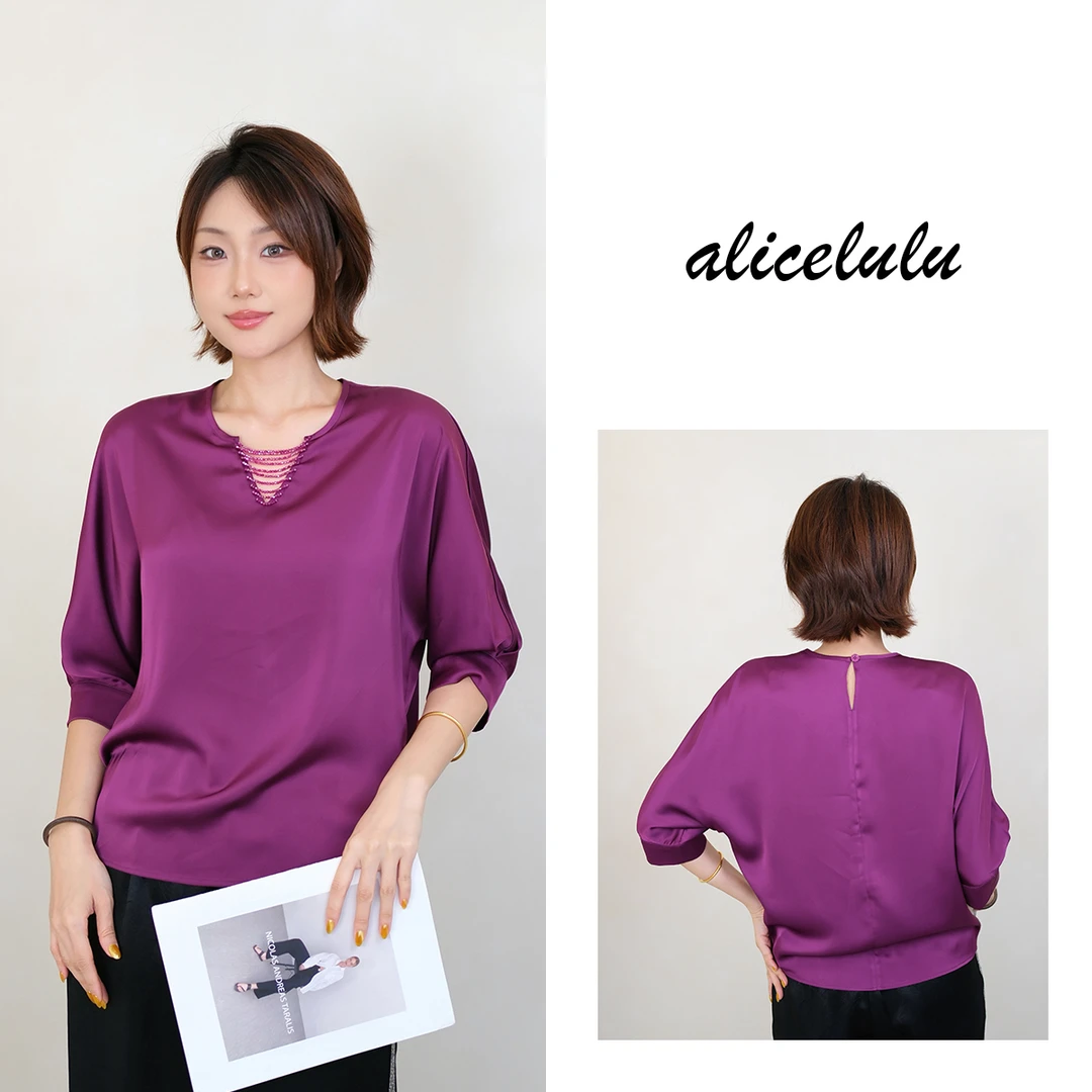 2[alicelulu] 轻奢休闲超好看领口独特减龄短袖衬衫 S2144036E