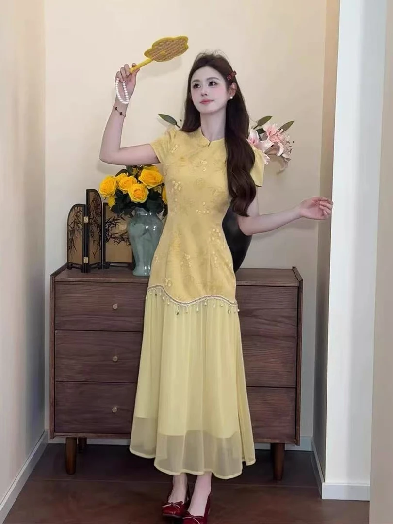 夏季新中式国风改良旗袍轻奢高级感多巴胺佛系禅意风新款小裙子