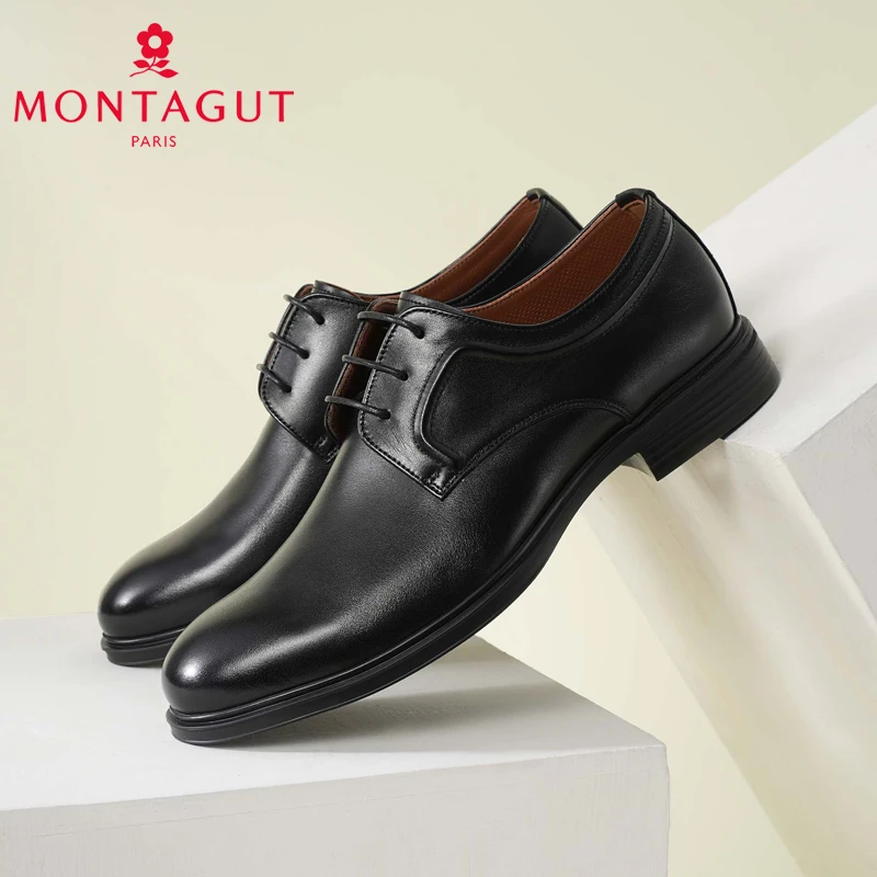 梦特娇皮鞋2025春季新款商务正装男鞋尖头时尚英伦风德比鞋新郎鞋