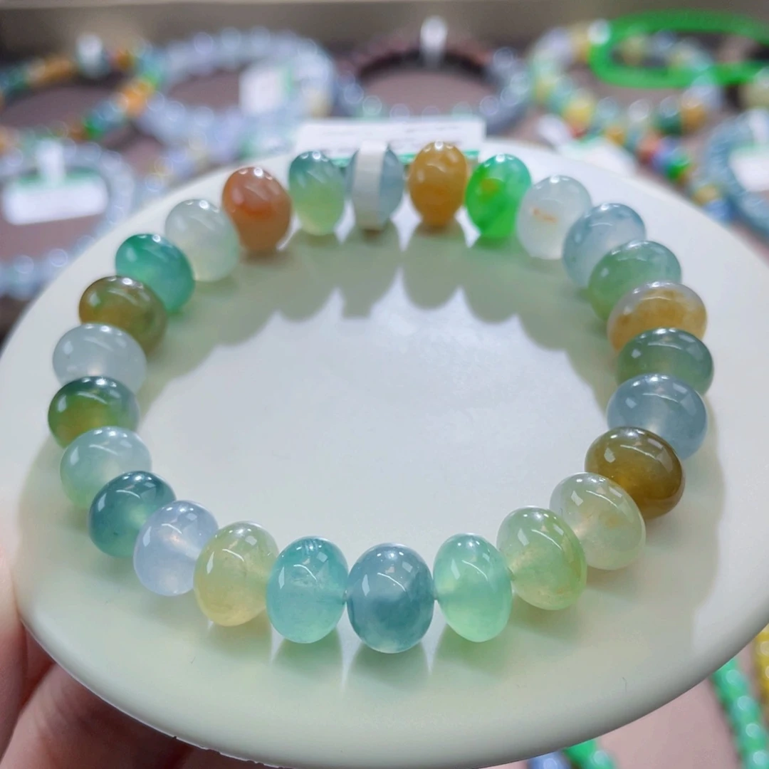 未镶嵌手链翡翠冰胶油画鼓珠卡8.5-10.3