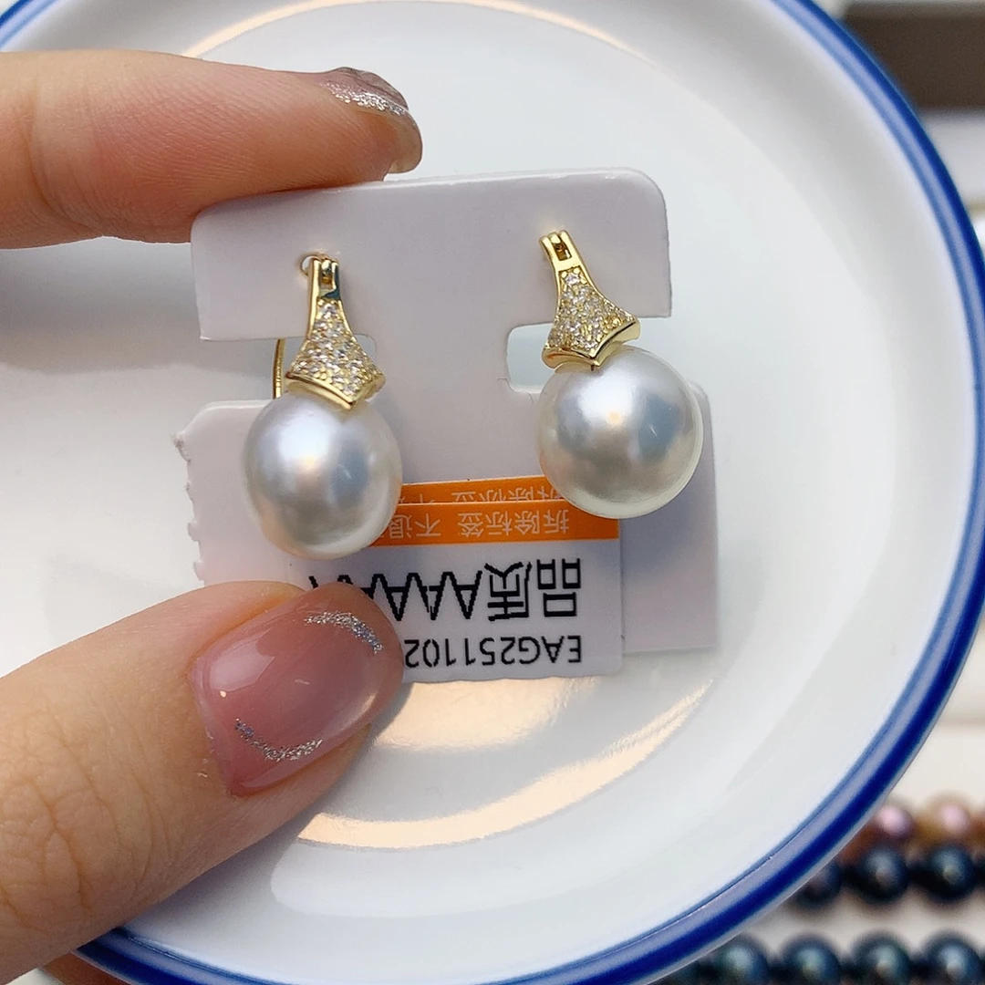 银S925镶嵌海水珍珠耳饰w48