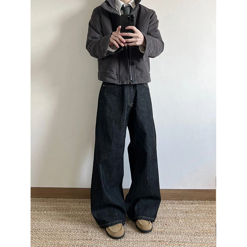 美式原色牛仔裤男款春秋老钱风轻奢痞帅裤子高级感情侣休闲阔腿裤