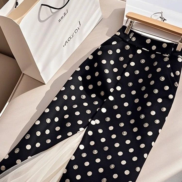 2025流行爆款小个子高腰显瘦鱼尾裙黑白波点拼接网纱半身裙女春季