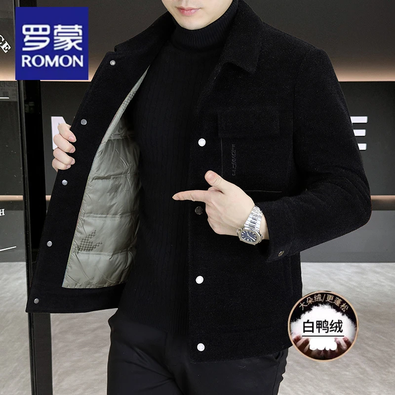 【万达撤柜】男士新款翻领帅气休闲毛呢大衣冬季保暖外套防寒服白
