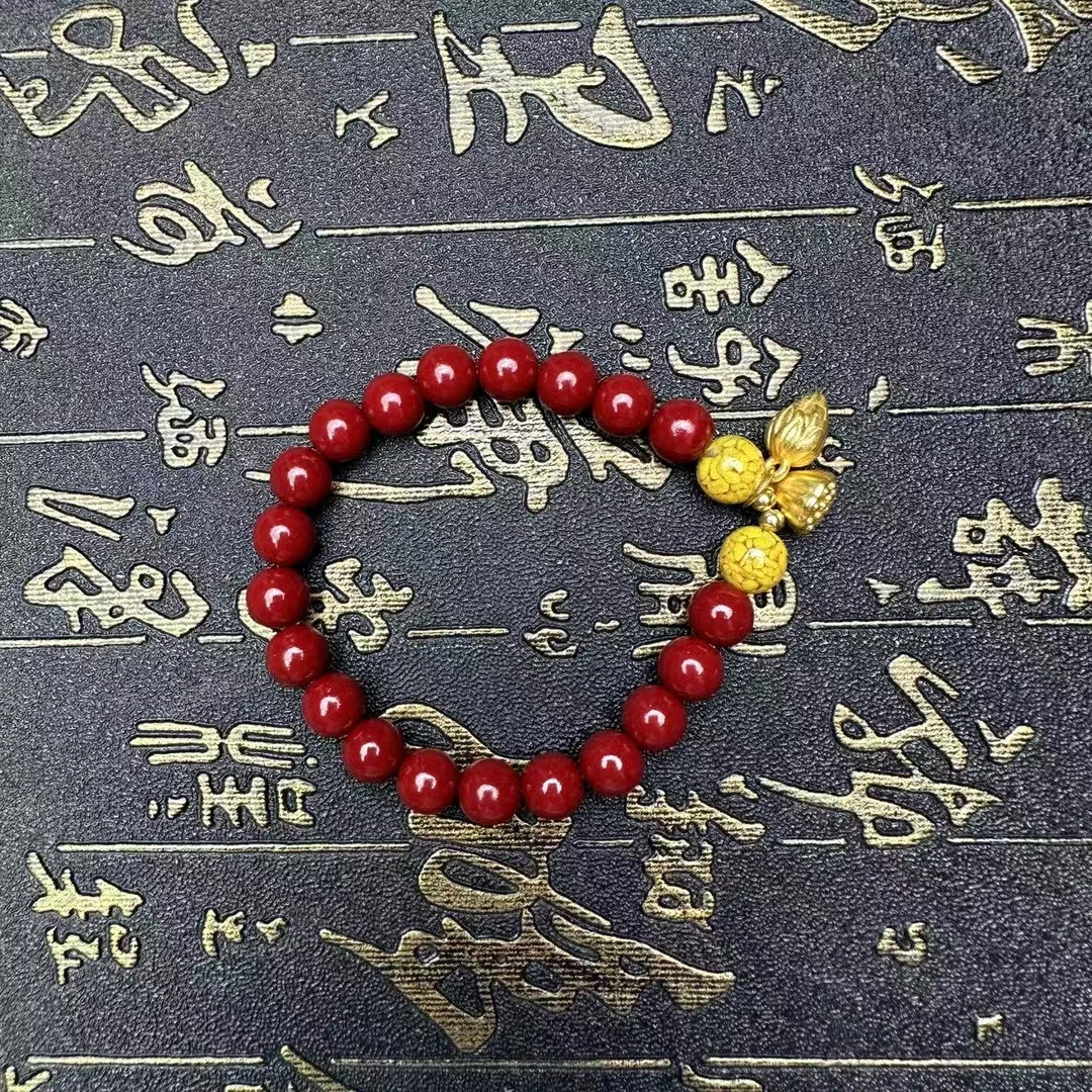 天然辰砂K497朱砂单圈+莲蓬荷花(无礼盒)